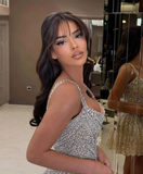 Classy A Line Straps Champagne Sequin Grad Dress Inspo Short Mini Formal 8th Grade Homecoming Dresses Middle School Hoco Court Dress Graduation Dress Cocktail Dress 16th Birthday Outfits HZ1121