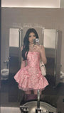 Classy A Line Spaghetti Straps Pink Satin Grad Dress Inspo Short Mini Formal 8th Grade Homecoming Dresses Middle School Hoco Court Dress Graduation Dress Cocktail Dress 16th Birthday Outfits HZ1121