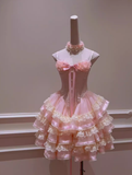 Modest Ball Gown Spaghetti Straps Pink Lace Grad Dress Inspo Short Mini Formal 8th Grade Homecoming Dresses High School Hoco Court Dress Graduation Dress Cocktail Gown Birthday Outfits HZ1121