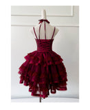 Modest Ball Gown Spaghetti Straps Burgundy Lace Grad Dress Inspo Short Mini Formal 8th Grade Homecoming Dresses High School Hoco Court Dress Graduation Dress Cocktail Gown Birthday Outfits HZ1121