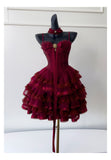 Modest Ball Gown Spaghetti Straps Burgundy Lace Grad Dress Inspo Short Mini Formal 8th Grade Homecoming Dresses High School Hoco Court Dress Graduation Dress Cocktail Gown Birthday Outfits HZ1121