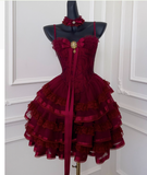 Modest Ball Gown Spaghetti Straps Burgundy Lace Grad Dress Inspo Short Mini Formal 8th Grade Homecoming Dresses High School Hoco Court Dress Graduation Dress Cocktail Gown Birthday Outfits HZ1121