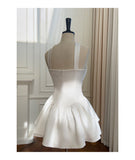 Pretty A Line Strapless Satin White Grad Dress Inspo Short Mini Formal 8th Grade Homecoming Dresses High School Hoco Court Dress Graduation Dress Cocktail Birthday Outfits HZ1121