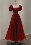 Cute A Line Square Neck Short Sleeves Burgundy Formal 8th Grade Homecoming Dresses Summer Middle School Hoco Dress Homecoming Outfits HZ1121