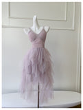 Cute A line Straps Tulle Pink Layers Short Mini Formal 8th Grade Homecoming Dresses Middle School Short Cocktail Dress Hoco Outfits HZ1121