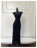Sexy Mermaid Square Neck Black Sequin Long Prom Dresses Party Dress 20th Birthday Outfits Graduation Dresses HZ1121