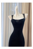 Sexy Mermaid Square Neck Black Sequin Long Prom Dresses Party Dress 20th Birthday Outfits Graduation Dresses HZ1121