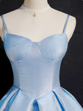 Simple A line Spaghetti Straps Blue Satin Formal 8th Grade Homecoming Dresses Middle School Short Birthday Gowns Graduation Dress Hoco Outfits HZ1121