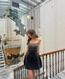Cute Ball Gown Strapless Black Satin Formal 8th Grade Homecoming Dresses Middle School Short Cocktail Gowns Graduation Dress Hoco Outfits HZ1121