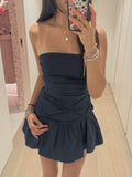 Sexy A Line Strapless Navy Blue Satin Formal 8th Grade Homecoming Dresses Middle School Short Cocktail Gowns Graduation Dress Hoco Outfits HZ1121