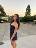 Modest Sheath Spaghetti Straps Navy Blue Sequin Short Mini Formal 8th Grade Homecoming Dresses Middle School Short Cocktail Gowns Graduation Dress Hoco Outfits HZ1121
