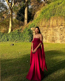 Classy A line Strapless Burgundy Long Chiffon Formal Prom Gown Summer Wedding Guest Dress Bridal Guest Dresses Wedding Outfits For Guest HZ1121