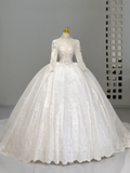 Romantic Wedding Gown Bridal Dress Ball Gown High Neck Lace Wedding Dress White Wedding Dresses Modest Wedding Gowns HZ1121