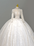 Romantic Wedding Gown Bridal Dress Ball Gown High Neck Lace Wedding Dress White Wedding Dresses Modest Wedding Gowns HZ1121