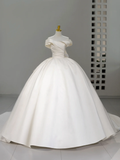 Princess Bridal Dress Ball Gown Off The Shoulder Ivory Satin Wedding Dress With Pleated Wedding Dresses Modest Wedding Gowns HZ1121