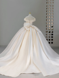 Princess Bridal Dress Ball Gown Off The Shoulder Ivory Satin Wedding Dress With Pleated Wedding Dresses Modest Wedding Gowns HZ1121