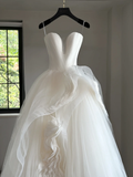 Ethereal Wedding Dress Ball Gown Sweetheart Tulle White Sleeveless Long Simple Wedding Dresses Bridal Gowns HZ1121