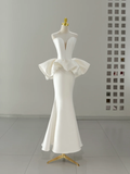 Unique Wedding Dress Mermaid Sweetheart Satin White Sleeveless Long Wedding Dresses Bridal Gowns HZ1121