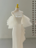 Unique Wedding Dress A line Off The Shoulder Satin White Long Wedding Dresses Bridal Gowns HZ1121