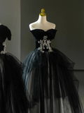 Pretty Ball Gown Strapless Black Tulle Long Lace Quinceanera Dress Formal Gowns Sweet 17 Dresses Vestido De 15 Anos Sweet 16 Dress HZ1121