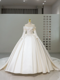 Unique Wedding Dress Ball Gown Off The Shoulder Satin Long Sleeves Wedding Dresses Bridal Gowns HZ1121