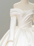 Unique Wedding Dress Ball Gown Off The Shoulder Satin Long Sleeves Wedding Dresses Bridal Gowns HZ1121