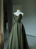Simple A Line Sweetheart Satin Green Long Prom Dresses Party Dress 21st Birthday Outfits Graduation Dresses HZ1121