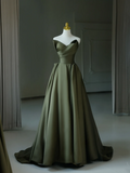 Simple A Line Sweetheart Satin Green Long Prom Dresses Party Dress 21st Birthday Outfits Graduation Dresses HZ1121