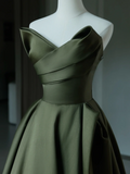 Simple A Line Sweetheart Satin Green Long Prom Dresses Party Dress 21st Birthday Outfits Graduation Dresses HZ1121