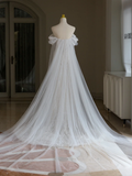 Unique Wedding Dress A Line Off The Shoulder Sequin Short Sleeves 70s Wedding Dresses Bridal Gowns HZ1121