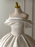 Elegant Wedding Dress Ball Gown Off The Shoulder Satin Short Sleeves Wedding Dresses Bridal Gowns HZ1121