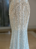 Sexy Mermaid Scoop Neck Light Blue Sequin Long Prom Dresses Party Dress 20th Birthday Outfits Graduation Dresses HZ1121