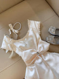 Cute A Line White Satin Pearls Formal 8th Grade Homecoming Dresses Middle School Short Cocktail Gowns Graduation Dress Hoco Outfits HZ1121