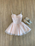 Cute A Line Spaghetti Straps Pink Tulle Formal 8th Grade Homecoming Dresses Middle School Short Birthday Gowns Graduation Dress Hoco Outfits HZ1121