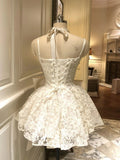 Cute Ball Gown Spaghetti Straps White Lace Formal 8th Grade Homecoming Dresses Middle School Short Cocktail Gowns Graduation Dress Hoco Outfits HZ1121