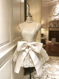 Cute Ball Gown Spaghetti Straps White Lace Formal 8th Grade Homecoming Dresses Middle School Short Cocktail Gowns Graduation Dress Hoco Outfits HZ1121