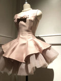 Unique A line Scoop Pink Satin Short Mini Formal 8th Grade Homecoming Dresses Middle School Short Cocktail Dress Hoco Outfits HZ1121