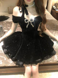 Sexy Ball Gown Off The Shoulder Black Velvet Short Formal 8th Grade Homecoming Dresses Summer Middle School Hoco Dress 6th Grade Graduation Outfits HZ1121