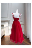 Modest A Line Spaghetti Straps Red Tulle Formal 8th Grade Homecoming Dresses Middle School Tea Length Birthday Gowns Graduation Dress Hoco Outfits HZ1121