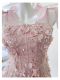 Modest A Line Spaghetti Straps Pink Sequin Formal 8th Grade Homecoming Dresses Middle School Short Birthday Gowns Graduation Dress Hoco Outfits HZ1121
