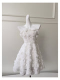 Modest A Line Spaghetti Straps White Floral Formal 8th Grade Homecoming Dresses Middle School Short Birthday Gowns Graduation Dress Hoco Outfits HZ1121