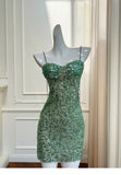 Modest Sheath Spaghetti Straps Sequin Green Formal 8th Grade Homecoming Dresses Middle School Short Birthday Gowns Graduation Dress Hoco Outfits HZ1121
