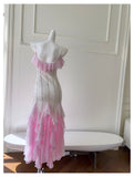 Sexy Mermaid Spaghetti Straps Pink Chiffon Long Prom Dresses Party Dress 20th Birthday Outfits Graduation Dresses HZ1121