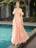 Sexy A Line Off The Shoulder Blush Pink Chiffon Long Prom Dresses Party Dress 20th Birthday Outfits Graduation Dresses HZ1121