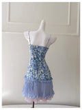 Modest A Line Spaghetti Straps Floral Blue Formal 8th Grade Homecoming Dresses Middle School Short Birthday Gowns Graduation Dress Hoco Outfits HZ1121