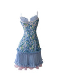 Modest A Line Spaghetti Straps Floral Blue Formal 8th Grade Homecoming Dresses Middle School Short Birthday Gowns Graduation Dress Hoco Outfits HZ1121