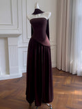 Simple A Line Strapless Brown Chiffon Long Prom Dresses Party Dress 20th Birthday Outfits Graduation Dresses HZ1121