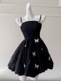 Modest Ball Gown Spaghetti Straps Black Organza Formal 8th Grade Homecoming Dress Middle School Short 18th Birthday Outfits Graduation Dress Hoco Dresses HZ1121
