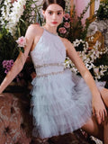 Modest A Line Jewel Neck Light Sky Blue Tulle Formal 8th Grade Homecoming Dress Middle School Short 18th Birthday Outfits Graduation Dress Hoco Dresses HZ1121