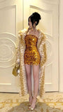 Aesthetic Sheath Strapless Gold Sequin Formal Tight Homecoming Dress Middle School Short 18th Birthday Outfits Graduation Dress Hoco Dresses HZ1121